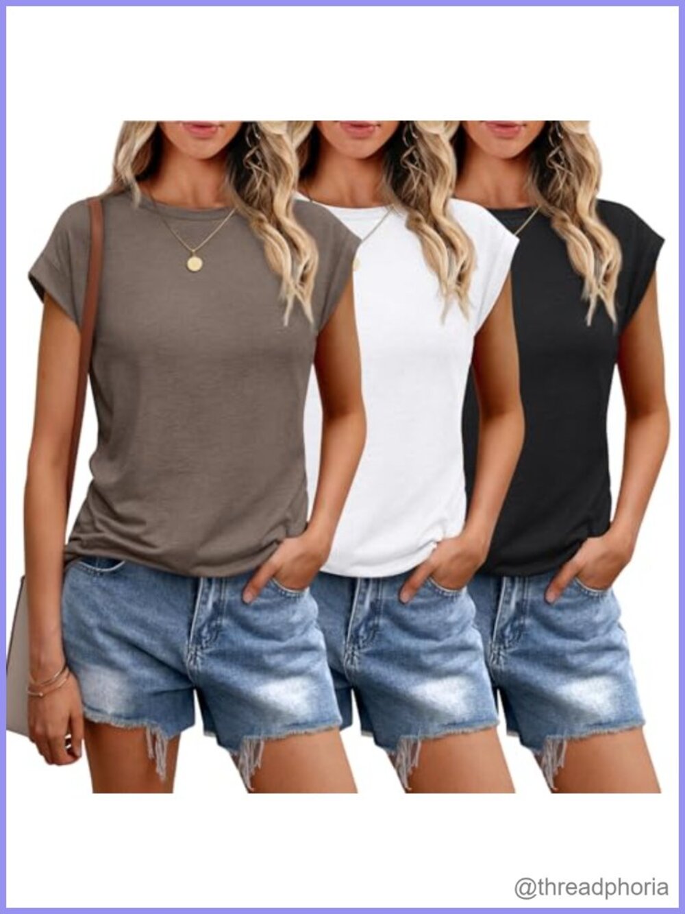 Womens 3 Pack Cap Sleeve Boat Neck Basic T Shirts Loose Fit Summer Tops